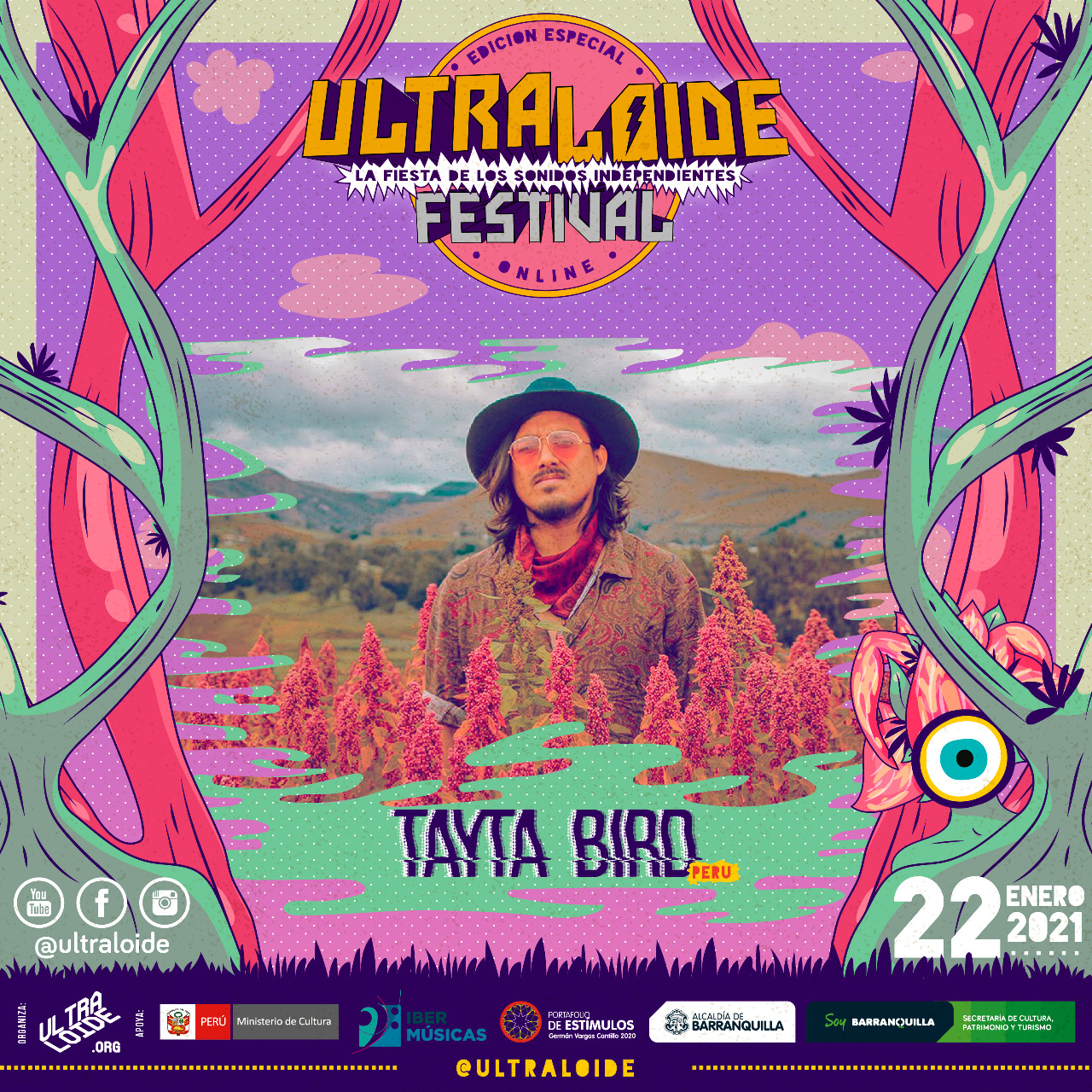 O artista peruano Tayta Bird com seu folclore futurista, foi o número de fechamento do Festival Ultraloide de Barranquilla, Colômbia