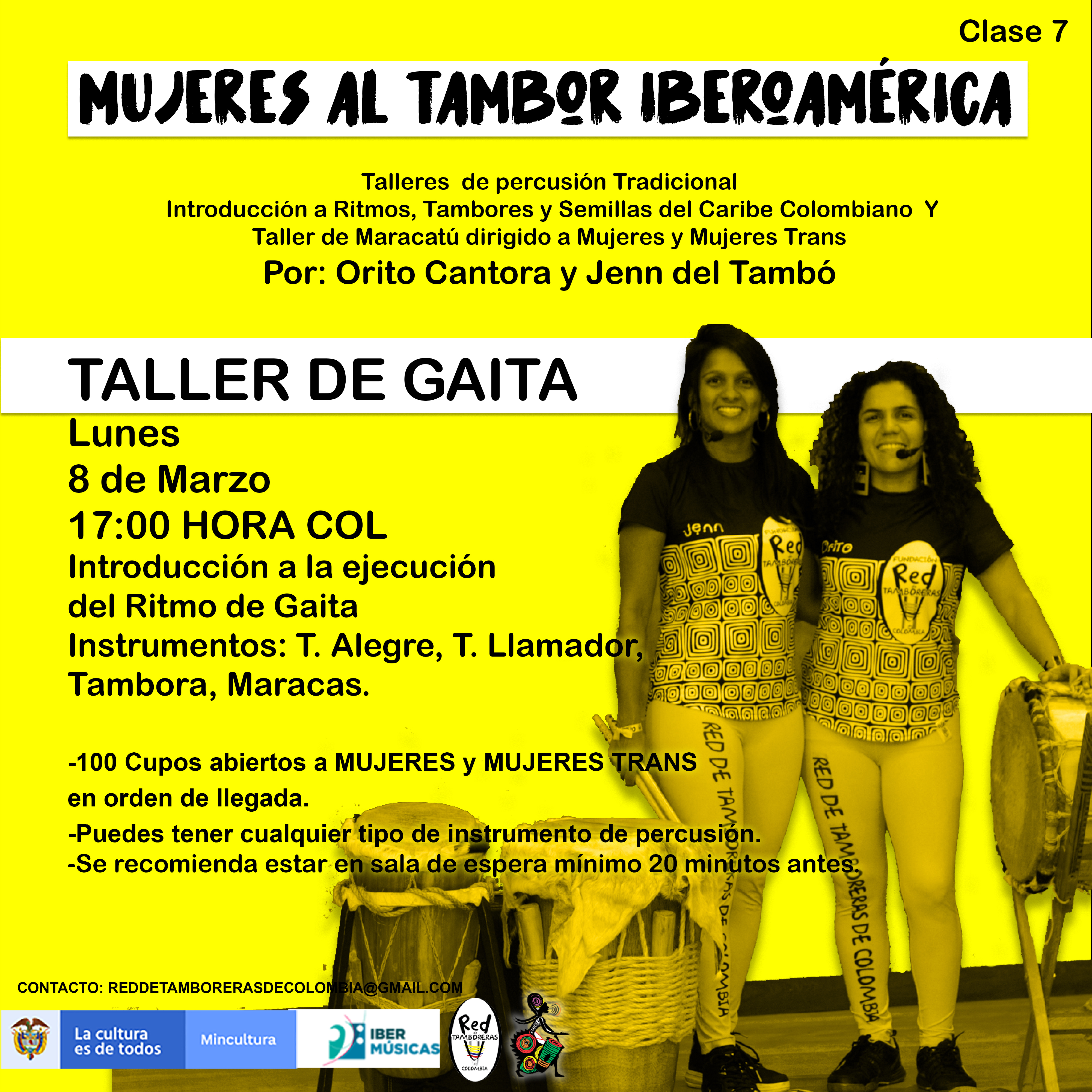 Continua “Mulheres al Tambor Iberoamérica”, oficinas virtuais de percussão colombiana e brasileira destinadas a mulheres e mulheres trans