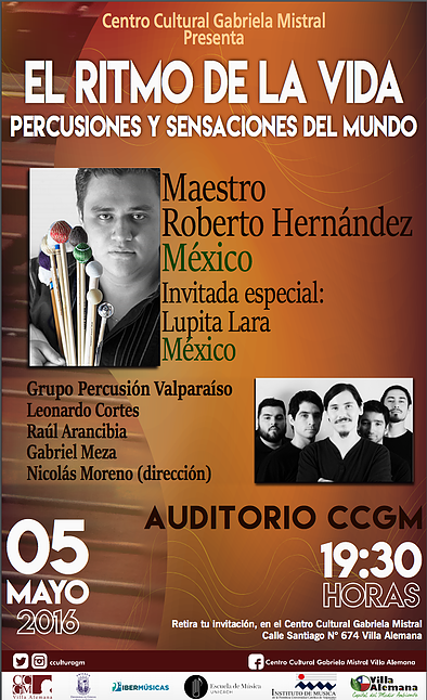 El eximio marimbista mexicano ROBERTO HERNANDEZ SOTO se presentará en el Tercer Festival de Marimba y Percusiones de Panguipulli, Chile