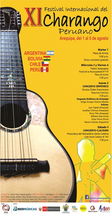 Con múltiples actividades se llevará adelante el Festival de Charango de Arequipa que contará con la presencia del gran charanguista argentino Patricio Sullivan