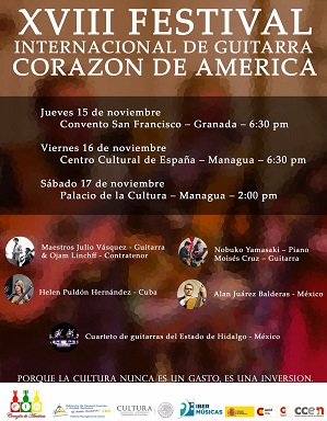 El Cuarteto de guitarras del estado de Hidalgo, México se presentará en el XVIII Festival Internacional de Guitarra Corazón de América de Nicaragua