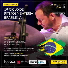 El baterista brasileño Eduardo Sueitt brindará en Santiago de Chile una serie de talleres sobre ritmos brasileños adaptados a la batería