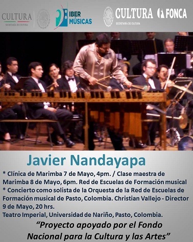 El gran marimbista mexicano Javier Nandayapa continúa su extensa gira. Su próximo destino es Colombia donde brindará clínicas y conciertos