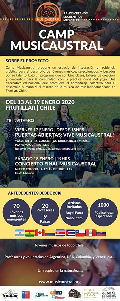 Grandes maestros se reunirán a compartir su experiencia con jóvenes músicos en el V Camp Musicaustral edición 2020 que se realizará en Frutillar, Chile