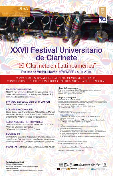Se realiza en la Ciudad de México el XXVI Festival Universitario de Clarinete organizado por la Facultad de Música de la UNAM