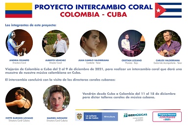 Durante duas semanas do mês de dezembro, um grupo de maestras e mestros coristas da Colômbia e de Cuba levará adiante o Intercâmbio Coral Colômbia – Cuba