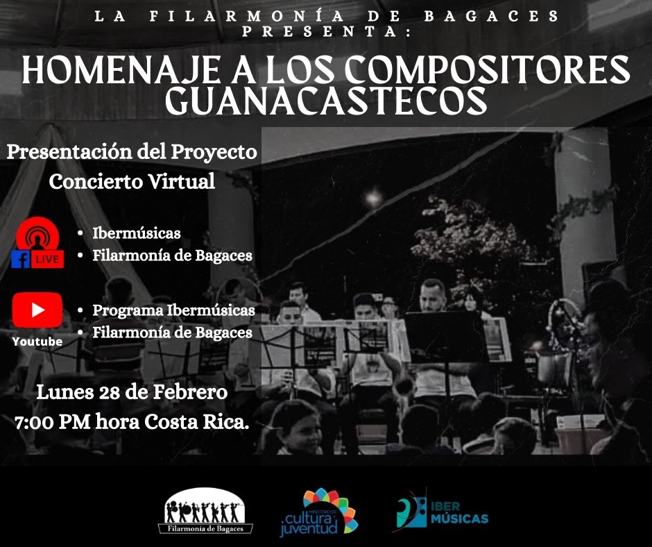 A Filarmonia de Bagaces, apresenta o projeto “Homenagem aos compositores guanacastecos”, um material audiovisual que reúne canções dos cantores da pampa guanacasteca da Costa Rica
