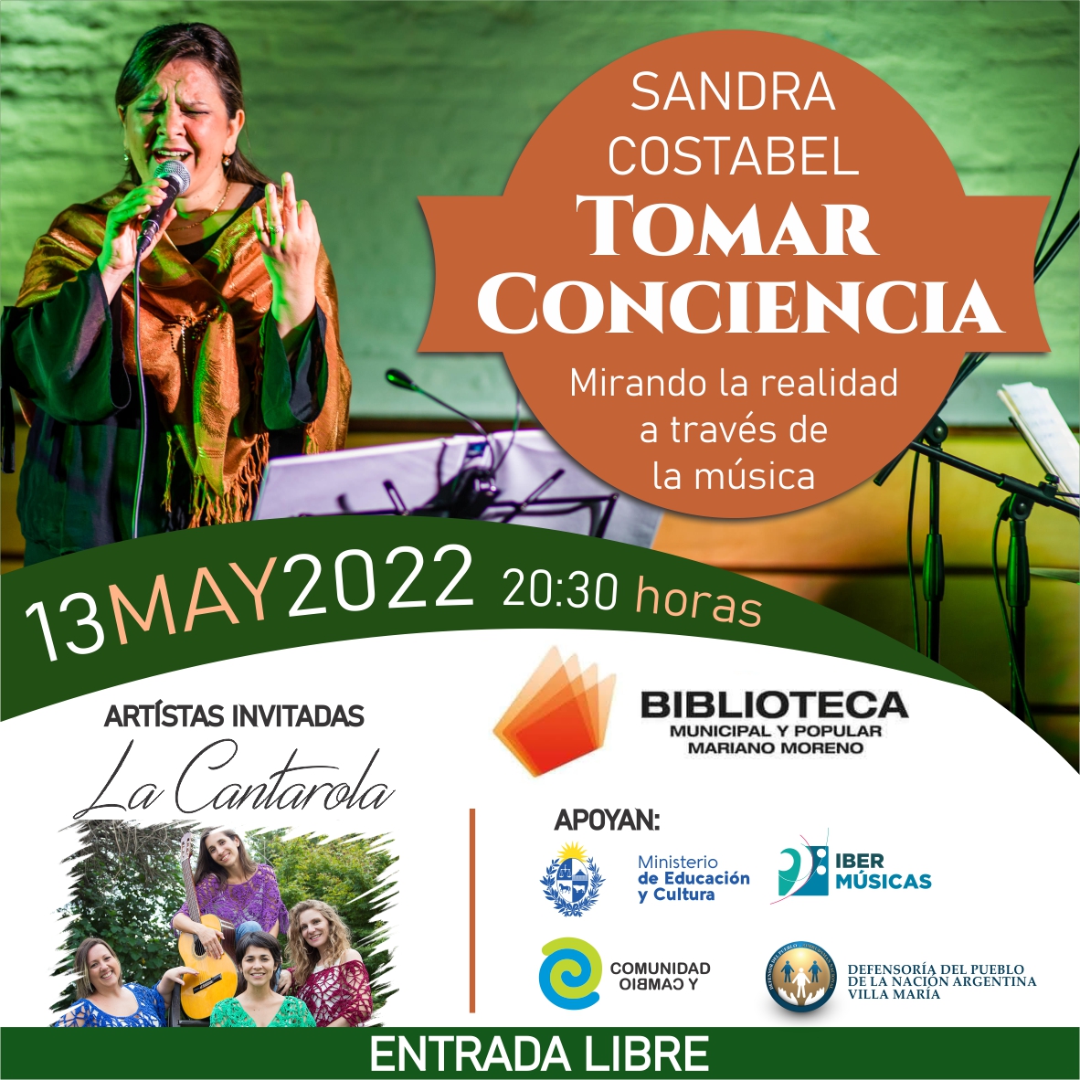 A cantora uruguaia Sandra Costabel apresenta na Argentina “Conscientizando-se – Olhando a realidade através da música”