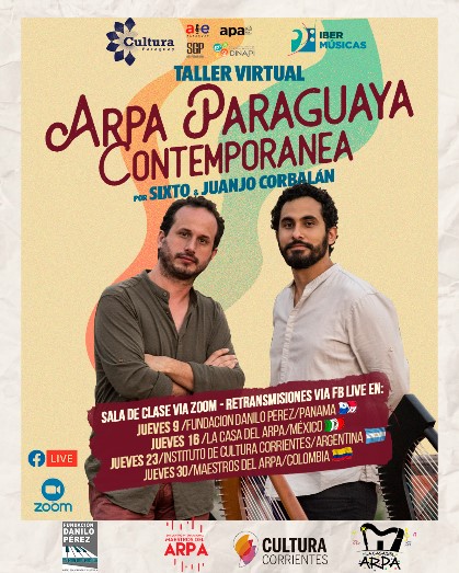 Os harpistas paraguaios Sixto Corbalán e Juanjo Corbalán começam sua oficina virtual de Harpa Paraguaia Contemporânea