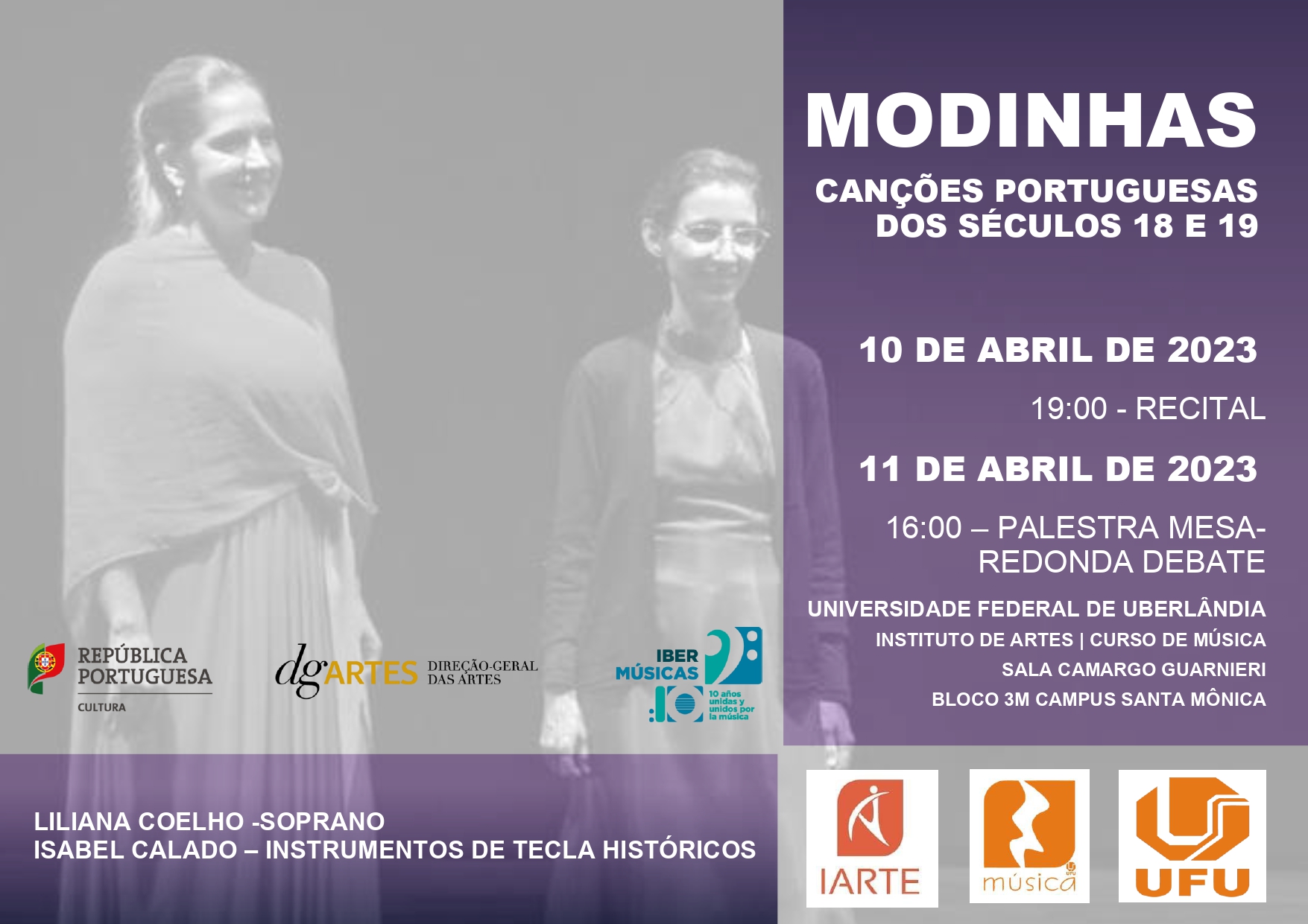 Modinhas, Canções portuguesas dos Séculos XVIII e XIX, se apresentarão na Universidade de Uberlândia, no Brasil