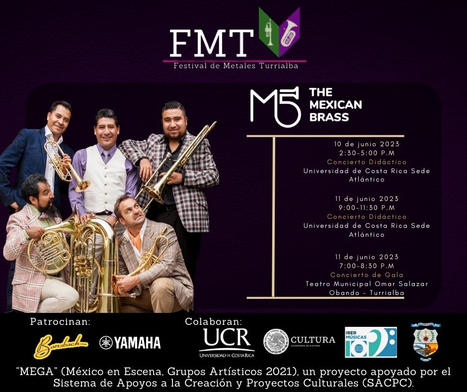 M5 The Mexican Brass fará parte do programa do Festival de Metales de Turrialba, Cartago, Costa Rica