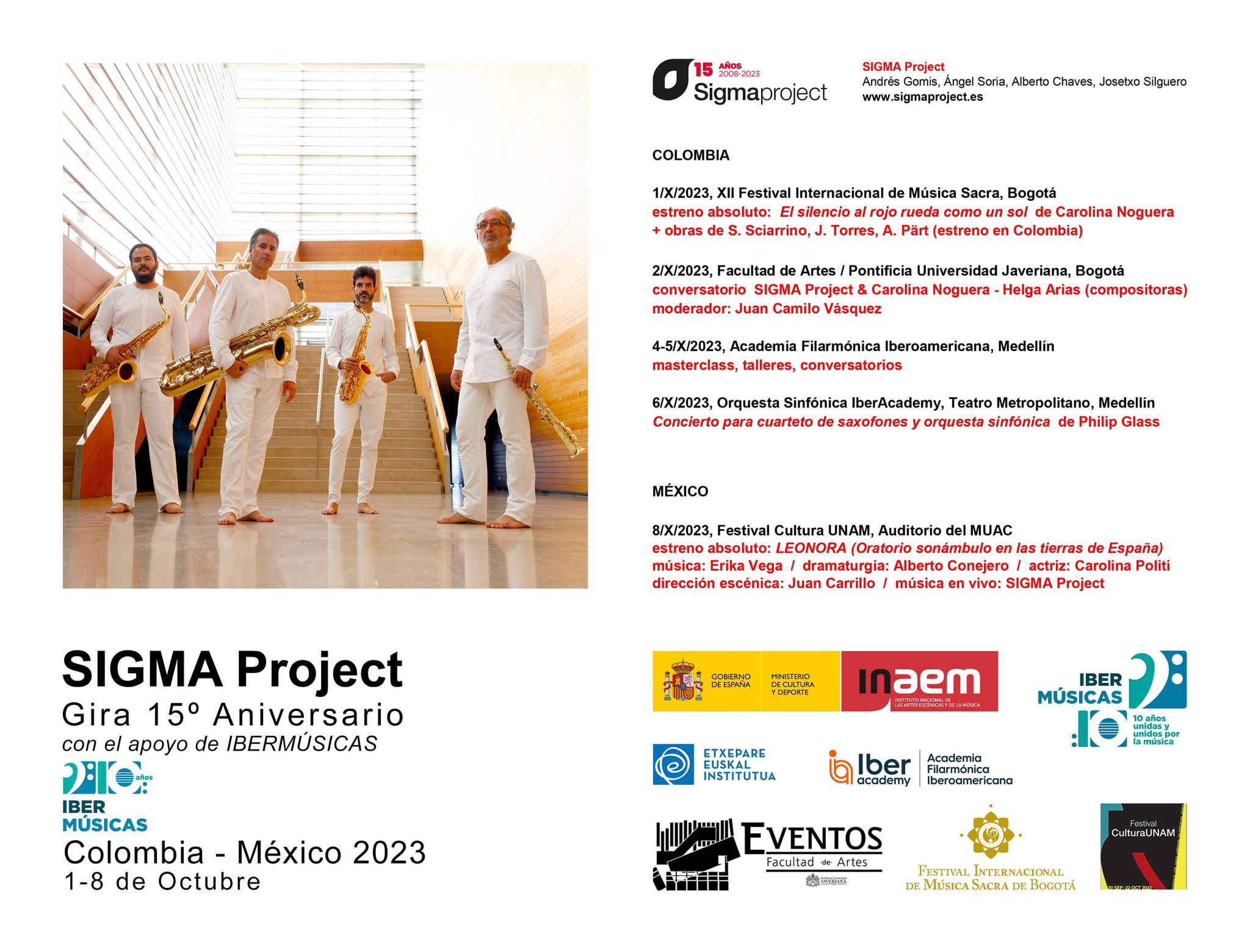 O SIGMA Projet de Espanha vai realizar a sua digressão internacional comemorativa do 15º aniversário “Dos Horizontes”, com apresentações em dois países da América Latina