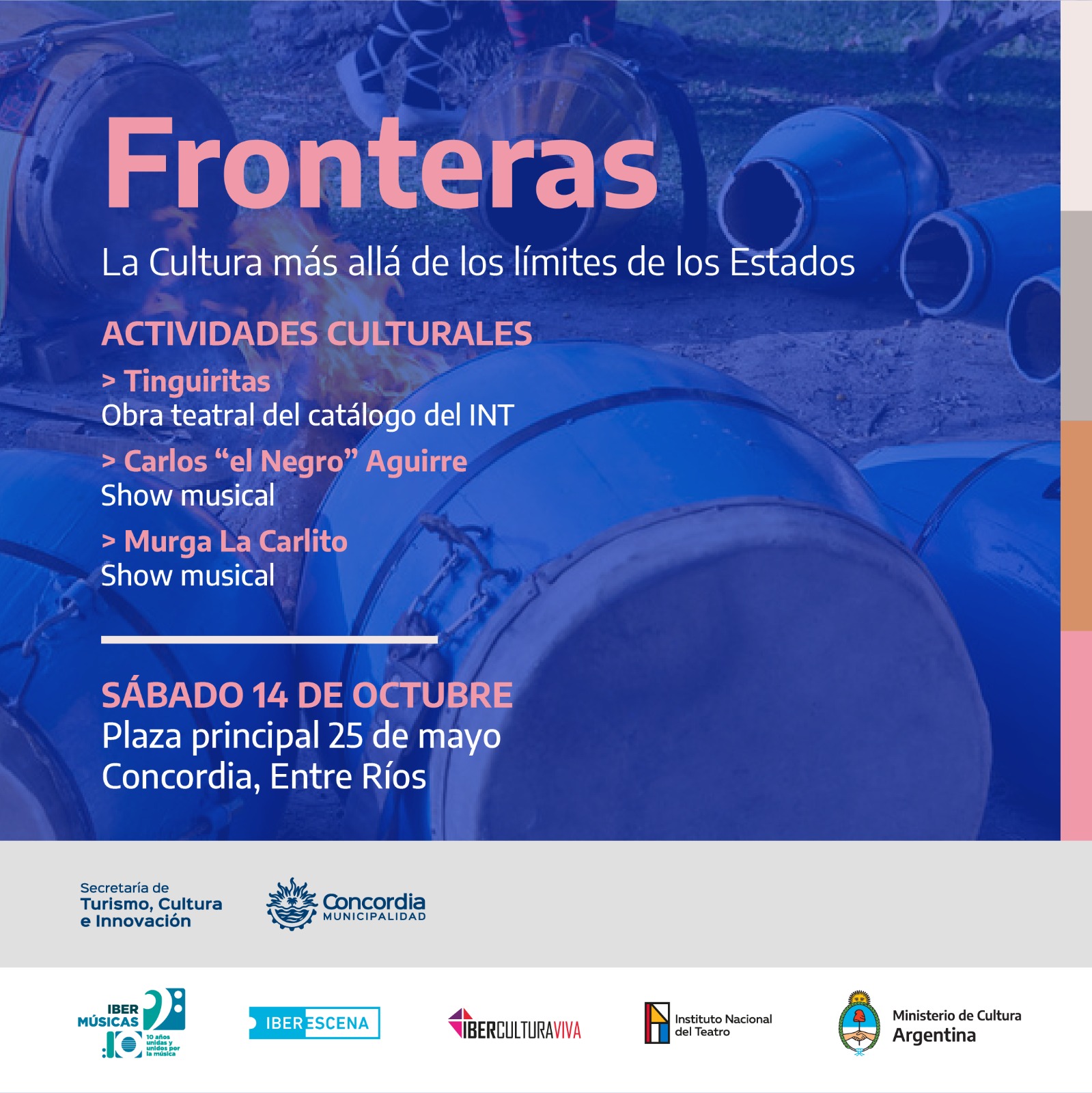 FRONTERAS, o Projeto Especial da Secretaria de Gestão Cultural do Ministério da Cultura da Argentina convida a uma série de intervenções artísticas e culturais em Concordia, Província de Entre Ríos