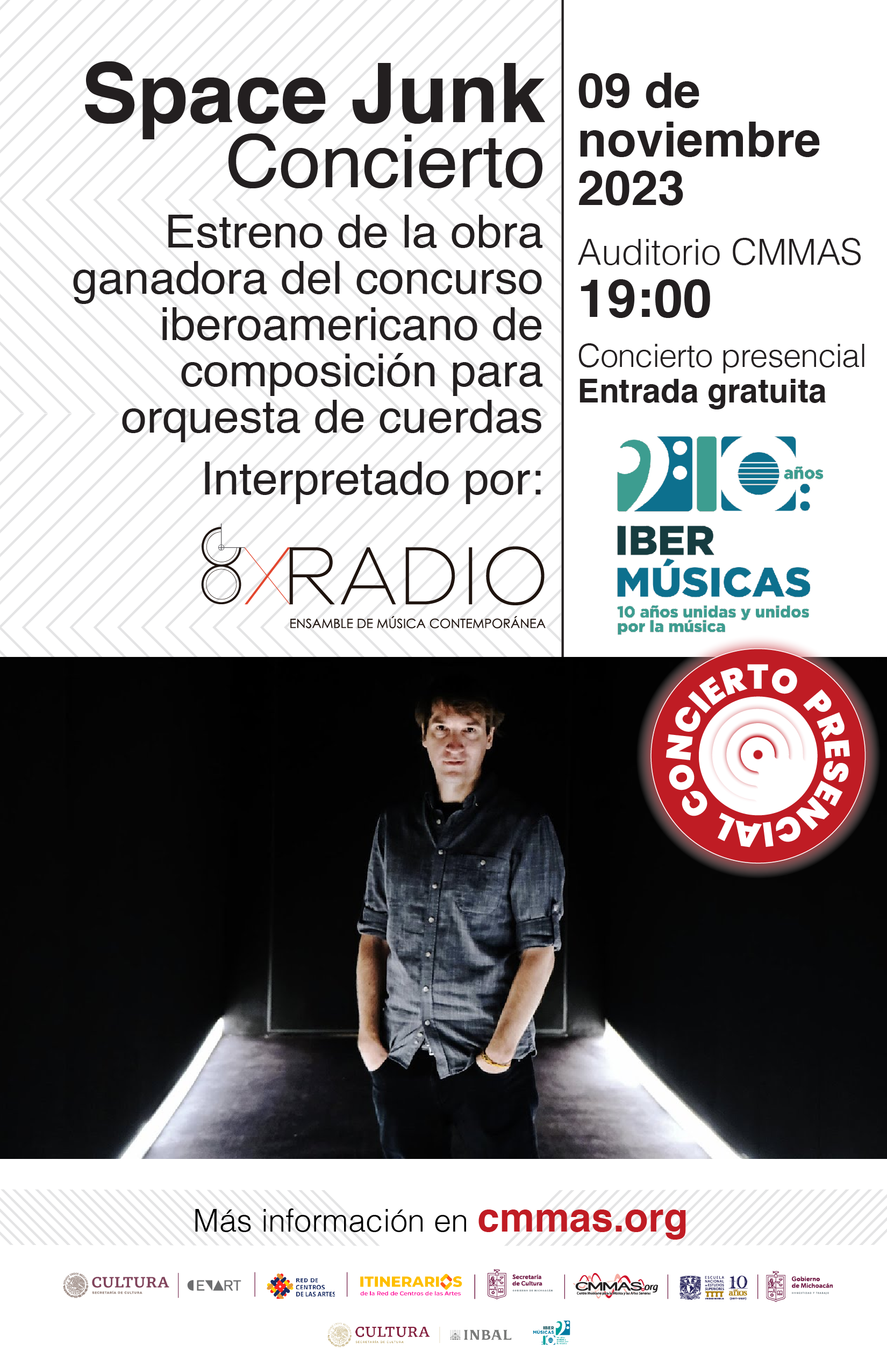 A cargo do Centro Mexicano para a Música e as Artes Sonoras e do Ensamble Mexicano 8xRadio estará a estreia de “Space Junk” de Lucas Fagin, vencedor do 1º Concurso Ibermúsicas para orquestra de cordas