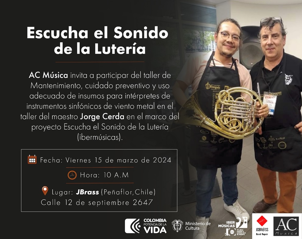 “Ouve o som da lutheria” é o curso de especialização que o trompetista e luthier colombiano Carlos Aponte fará no Chile