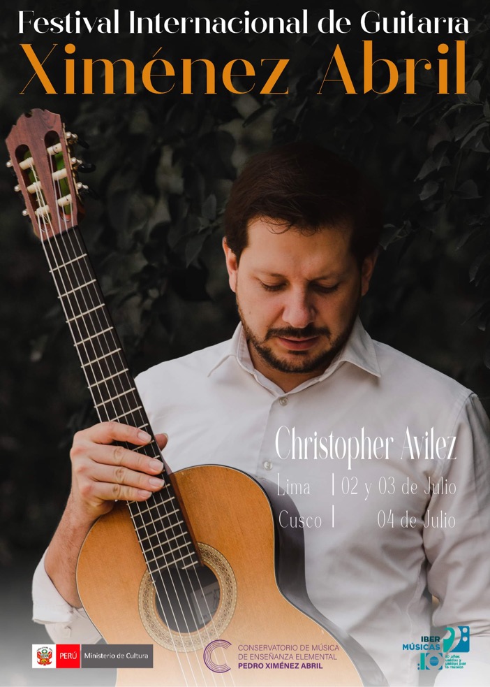 O guitarrista Christopher Avilez fará uma digressão pelo Peru e Equador apresentando “El Colecionista”, um projeto de divulgação das obras inéditas para guitarra de Pedro Ximenez Abril y Tirado