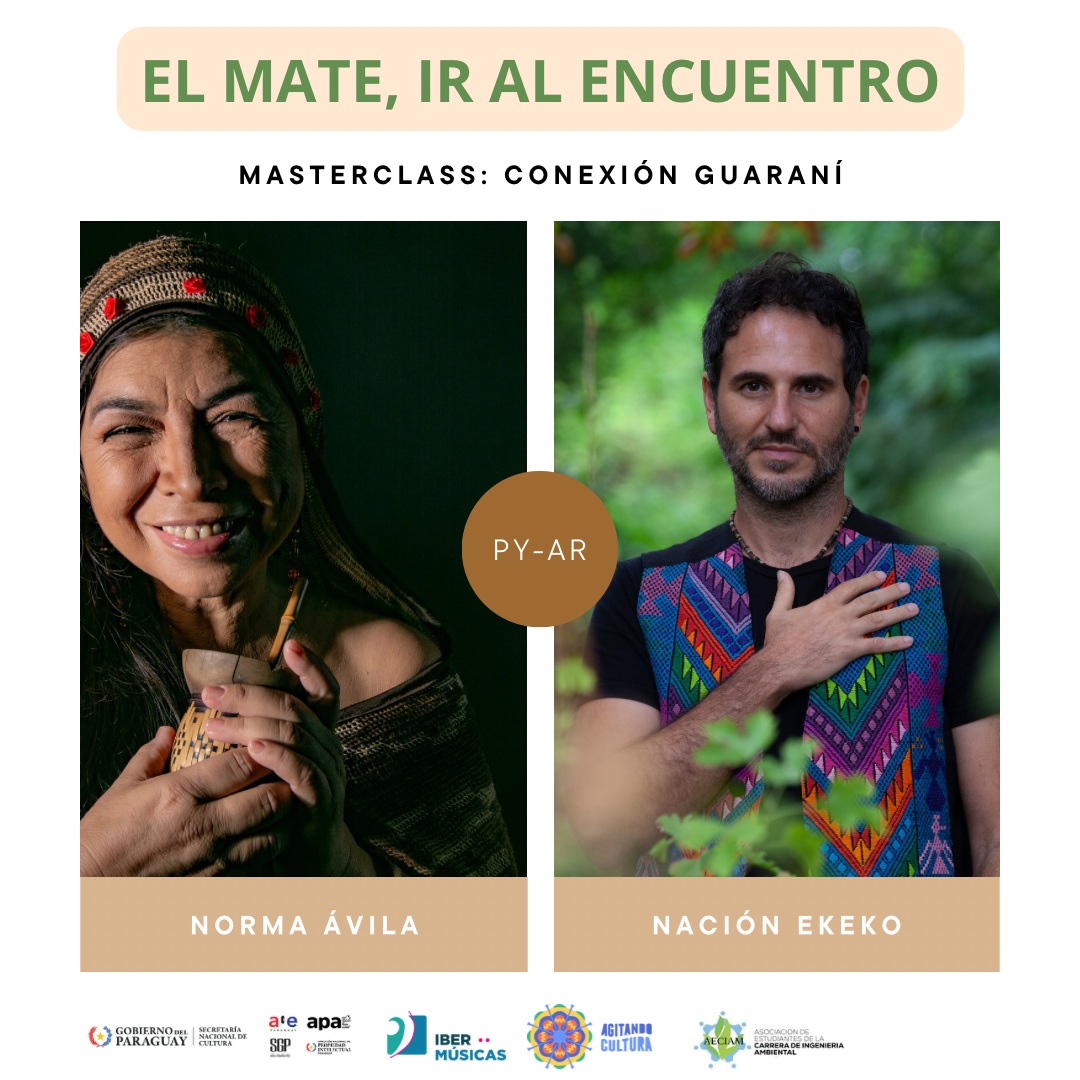 Norma Ávila, do Paraguai, y Diego Pérez, da Argentina, conectam-se com a sabedoria ancestral em um laboratório de criação musical e conexão com a cultura guarani