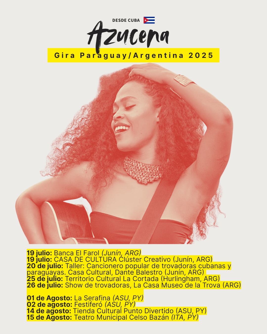 La artista cubana Annalie López “Azucena” participará de la “Gira Cancioneras Paraguay/Argentina” por distintas ciudades de ambos países