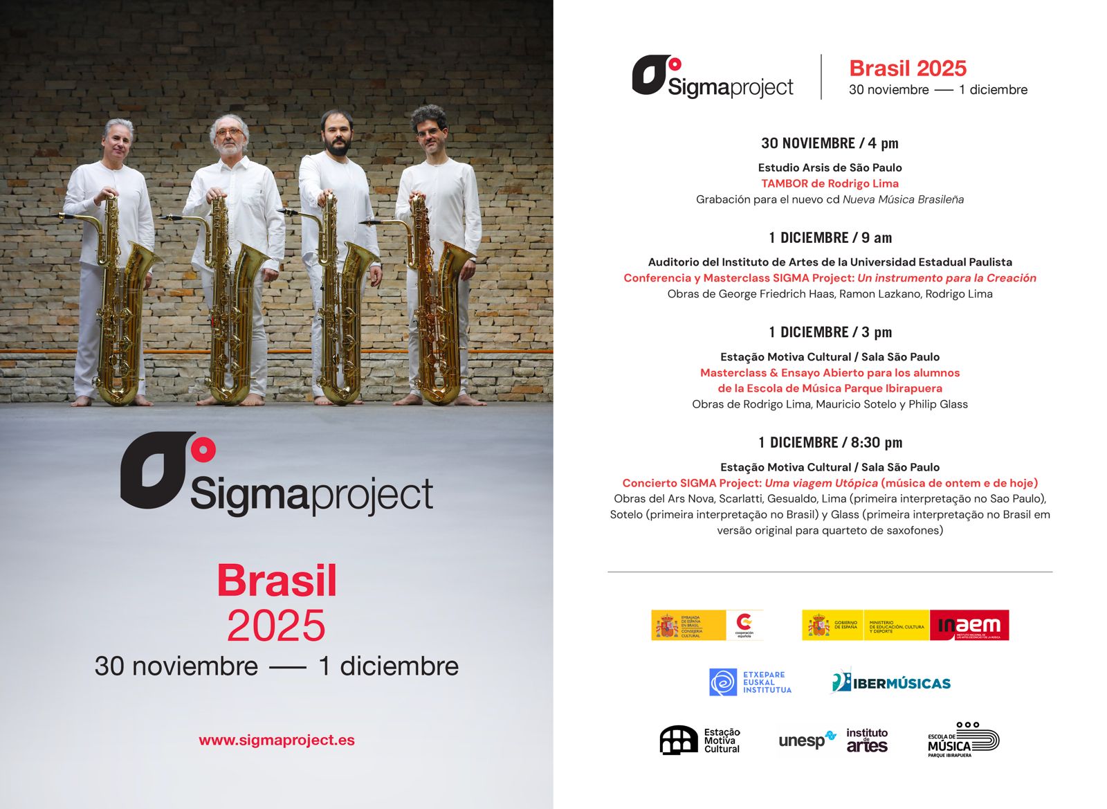 O quarteto de saxofones espanhol SIGMA Project apresenta em São Paulo “Uma viagem Utópica: música de ontem e de hoje”