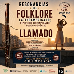 Apresenta-se a obra Llamado para fagote e tambores batá, no âmbito de um projeto audiovisual realizado entre a Costa Rica e Cuba
